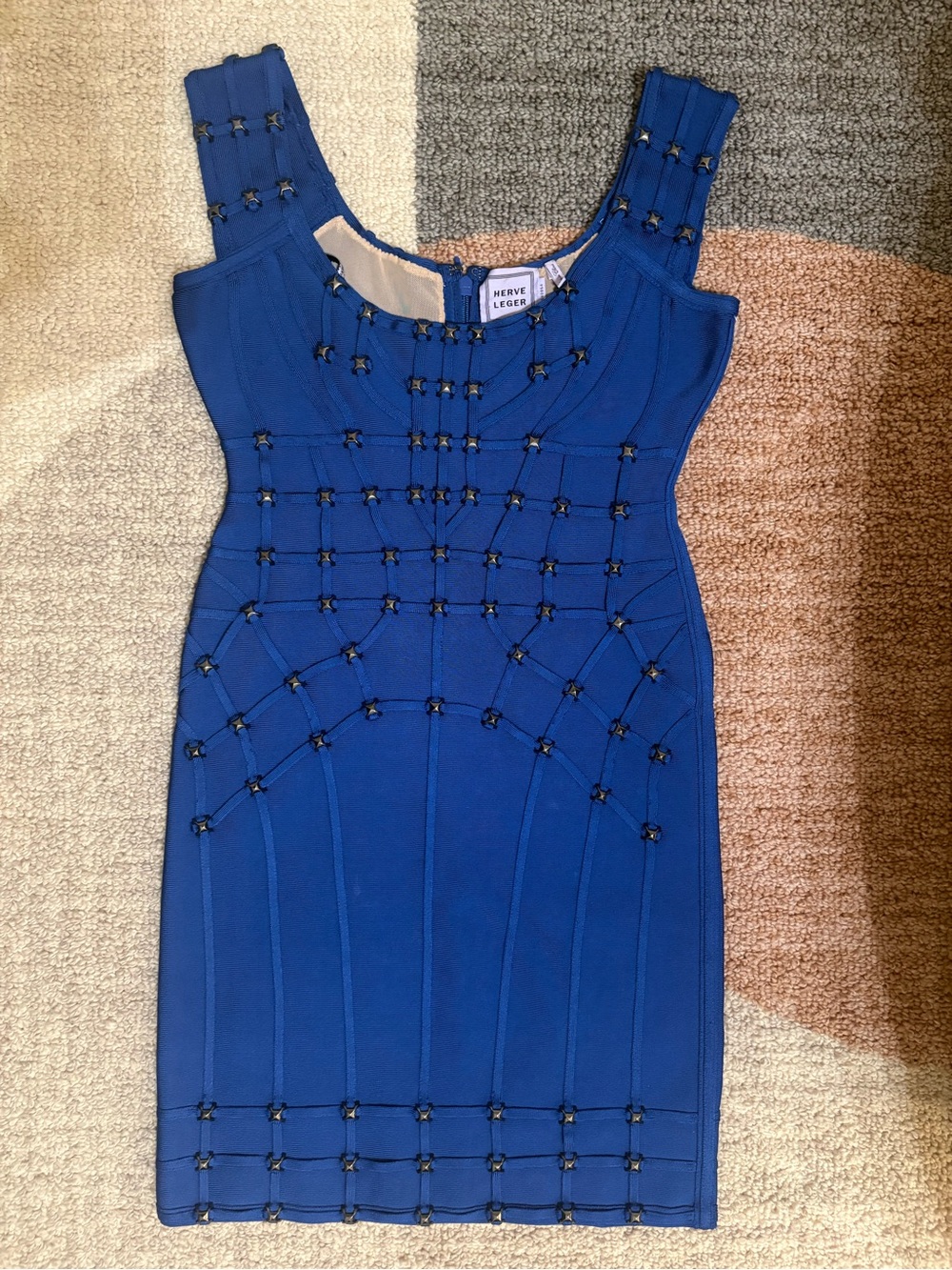 Herve Leger Cobalt Blue Studded Bandage Midi Dress